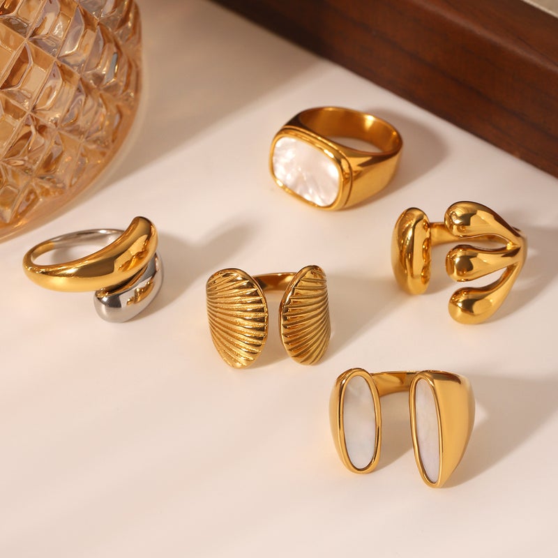 Stainless Steel Shell Opening Ring Inlaid White Shell Ring Women'S Non-Fading Ring High-Level Color Matching Jewelry - Image 5